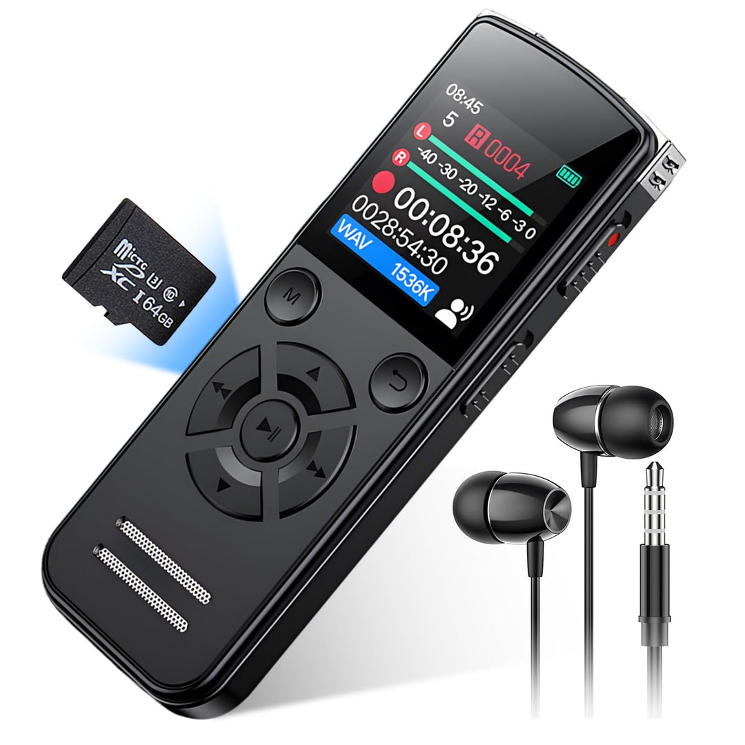 64GB Diktiergerät Digital, 1536 Kbps Digital Voice Recorder, Diktiergerät Aufnahmegerä mit Playback,