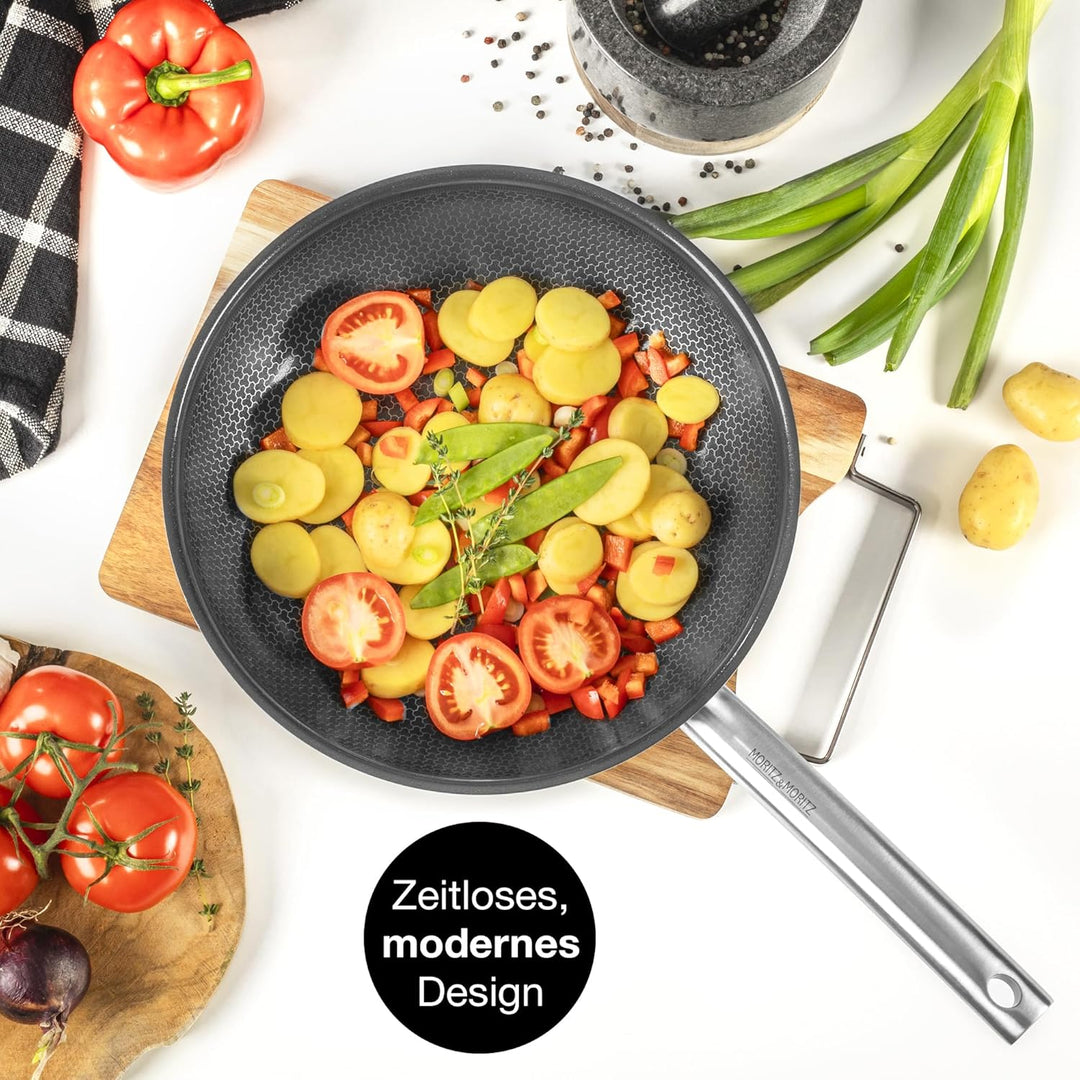Moritz & Moritz Edelstahlpfanne Wabenstruktur 28cm mit Keramikbeschichtung der neuesten Generation -