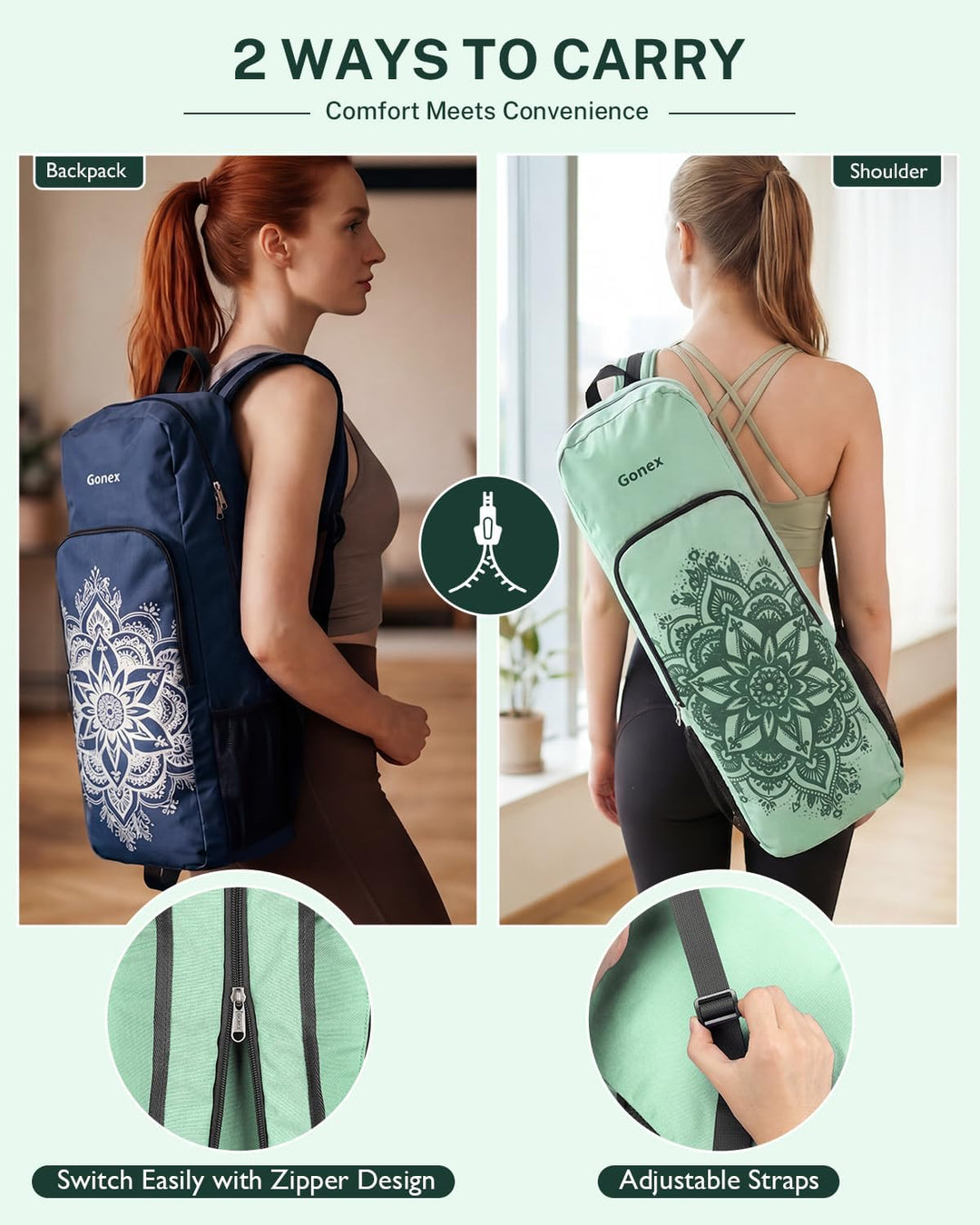 Gonex Yogatasche, Yoga-Rucksack mit Wasserdichter Tasche und Metallreissverschluss, Passend für Matt