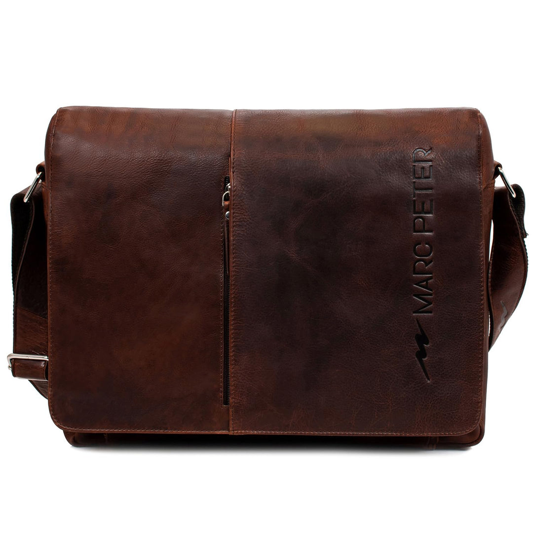 Marc Peter® Bergen leder Umhängetasche für Herren Damen | 15.6 Zoll Laptoptasche | Aktentasche aus e
