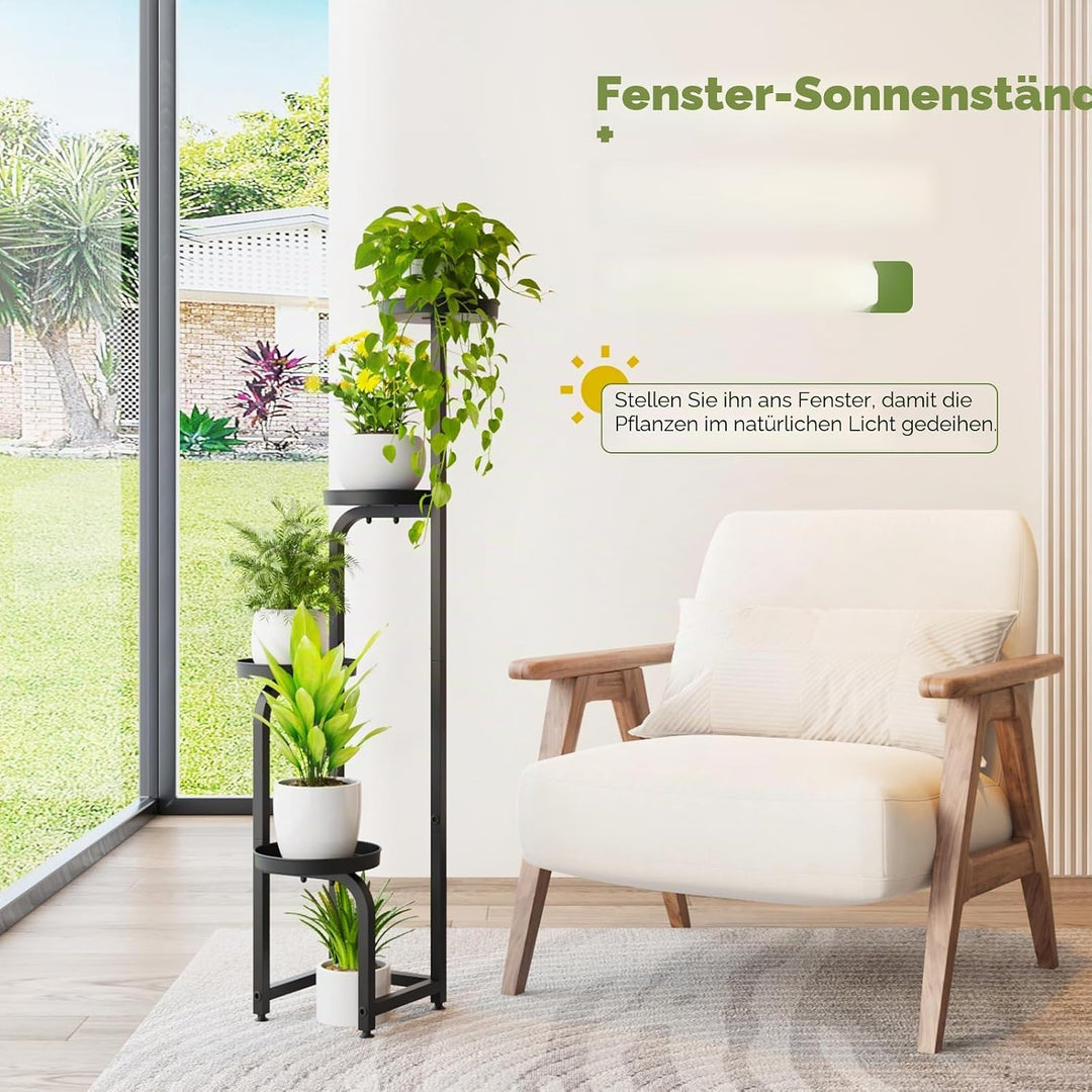 Bamworld Hoher Pflanzenständer für drinnen und draussen, Eck-Blumentopfständer aus Metall für mehrer