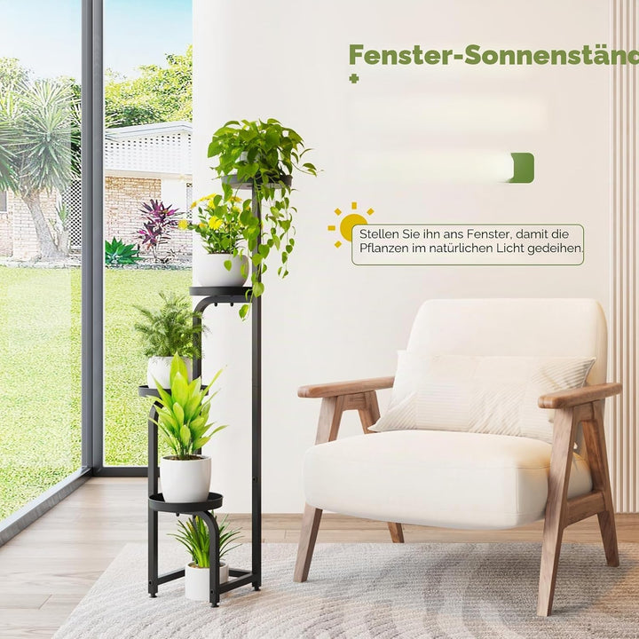 Bamworld Hoher Pflanzenständer für drinnen und draussen, Eck-Blumentopfständer aus Metall für mehrer