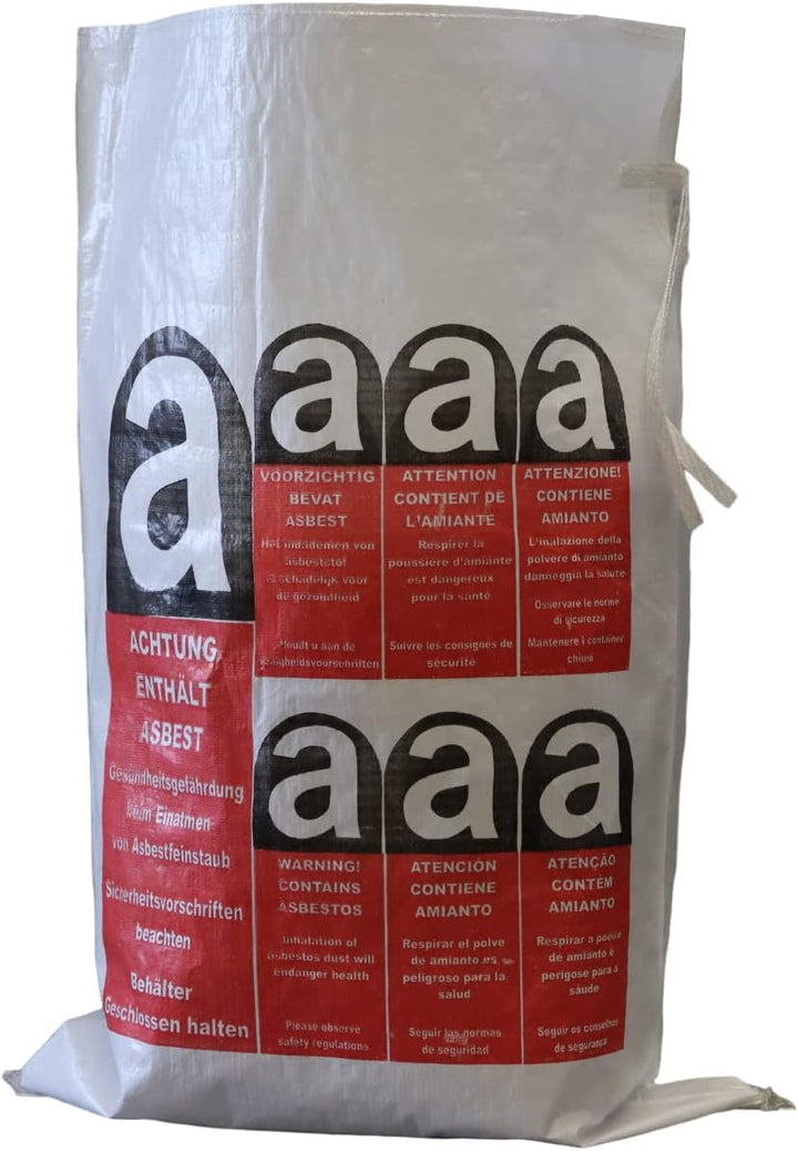 Lacers Big Bags | PP Gewebesack Asbest | 70x110cm | Beschichtet, mit Warndruck Asbest | Verschlussba