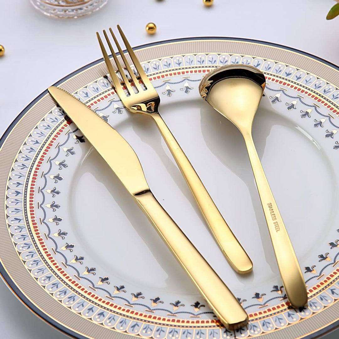 Berglander Gold Besteck-Set 30-teilig, Stabiler Edelstahl Titanium Besteck Goldenes Besteck-Set Rost