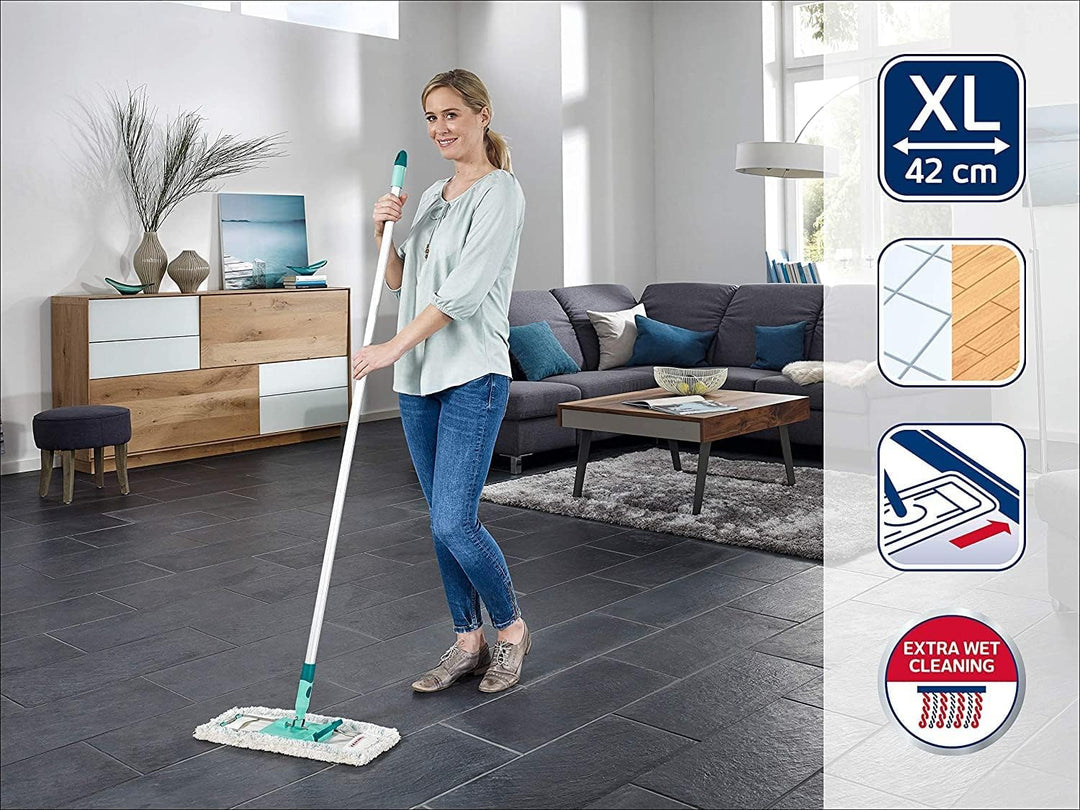 Leifheit rückenschonender Bodenwischer Profi XL Micro Duo inkl. Ersatzbezug Micro Duo aus Mikrofaser