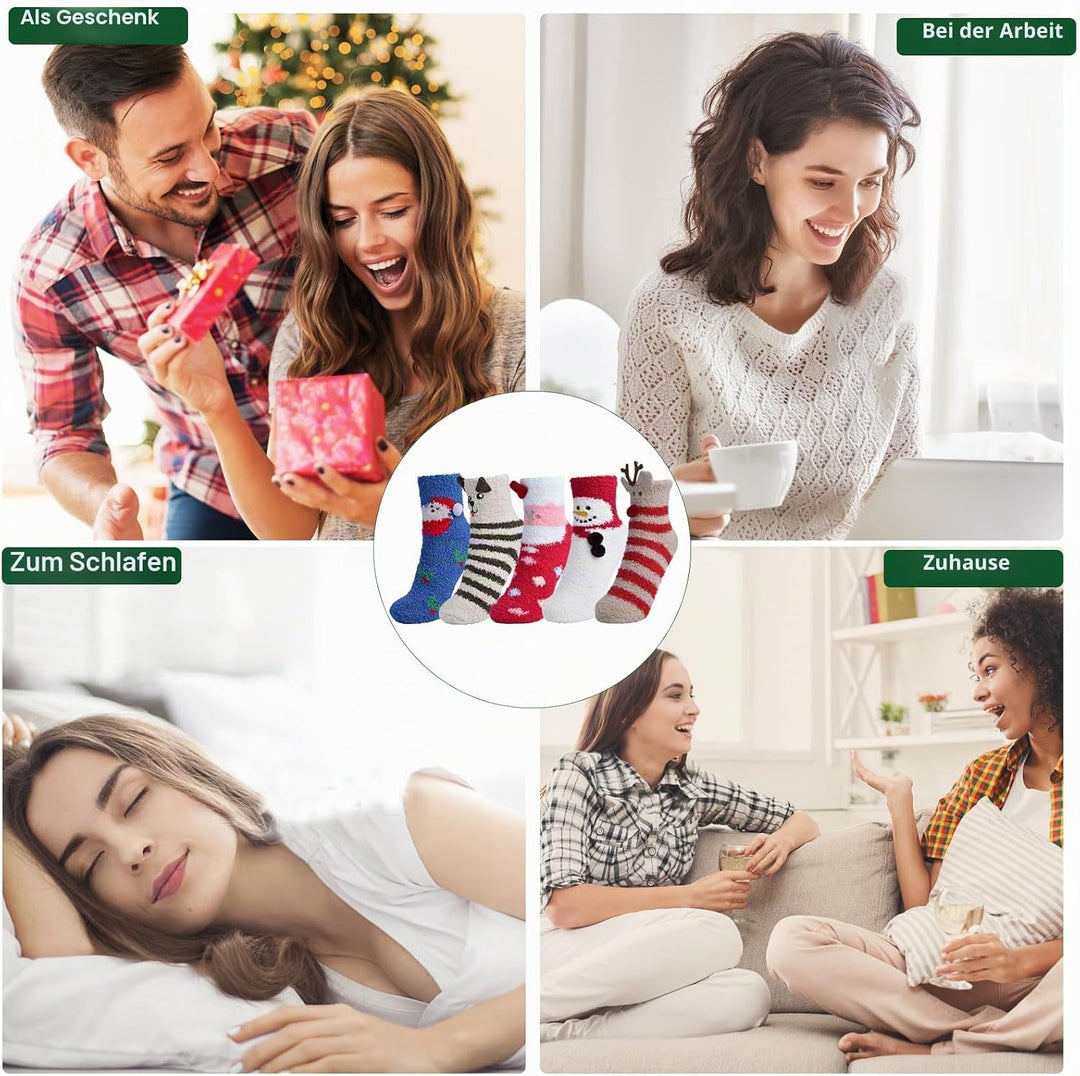 CZMAO 5 Paar Weihnachtssocken mit Geschenkbox, Weihnachten Socken, Weihnachtsmotiv Warm Festlicher B