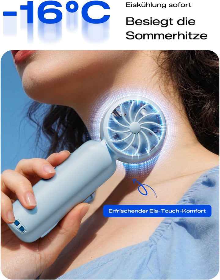 MAGIC JOHN Mini Handventilator mit Kühlung, 199 Lüfterstufen, bis zu 11h Laufzeit, USB-C Akku auflad