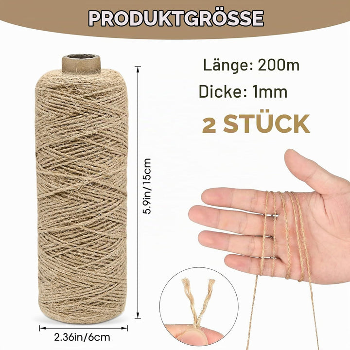 2 Stück 200m Jute-Schnur, 1mm Braun Juteschnur, Jutegarn Für Geschenkverpackungen, Hochzeitsdekorati