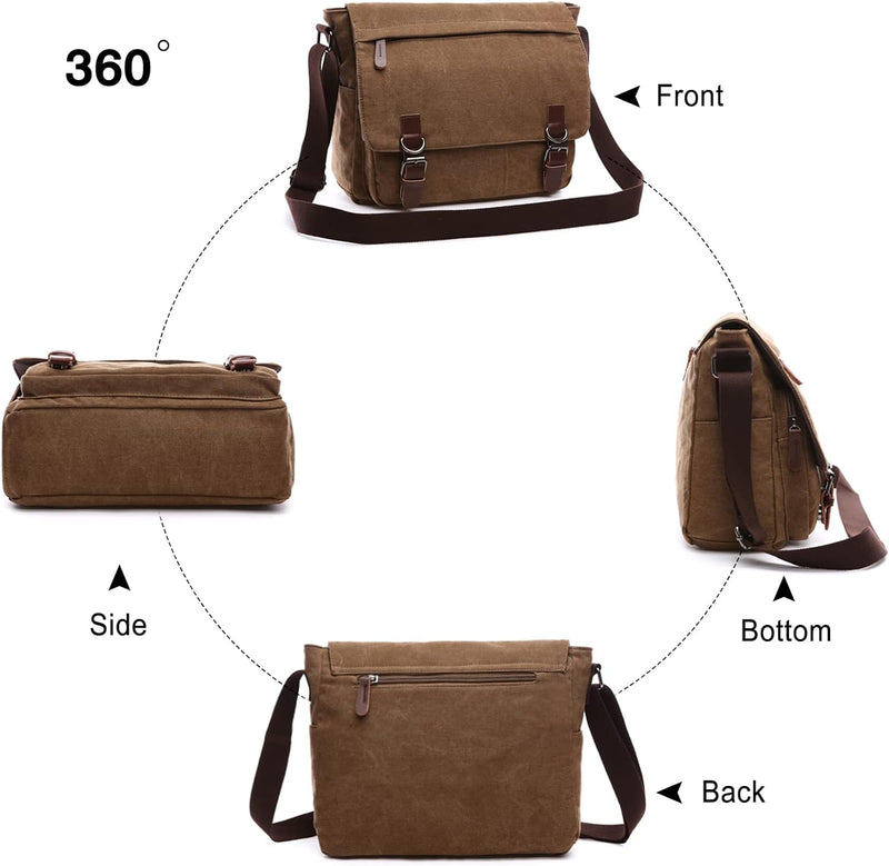 FANDARE Retro Umhängetasche Herren Segeltuch Arbeitstasche Messenger Bag Schultertasche passen 12,9-