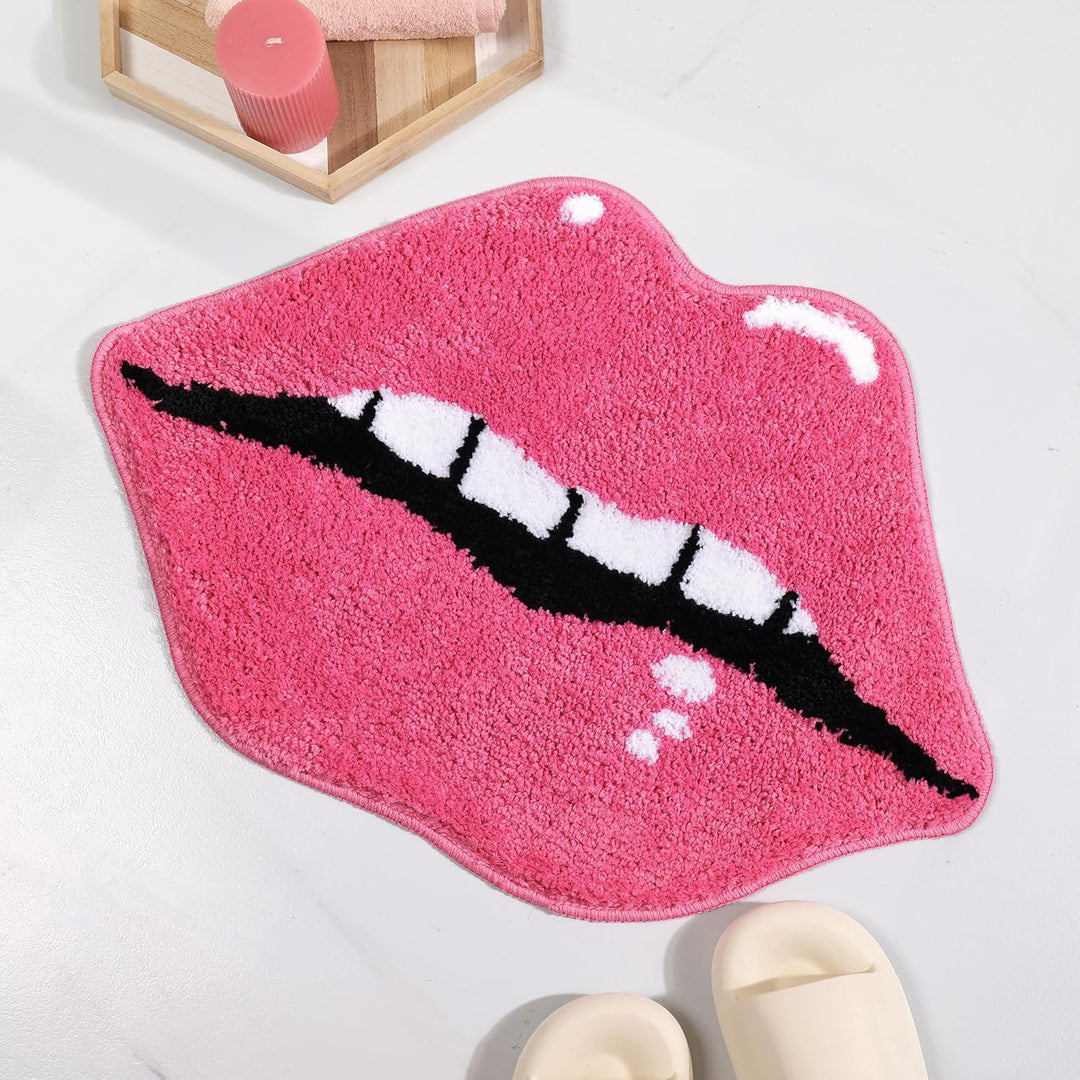 Panstar Pink Lips Badezimmerteppich, niedliche Lippen, Badematte, rutschfeste Lippenform, saugfähig,