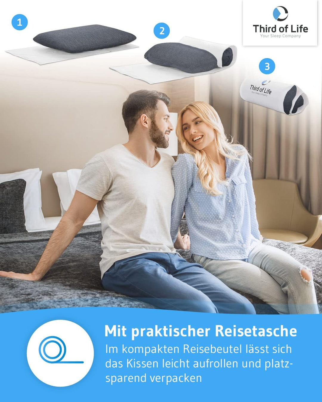 Bauchschläferkissen 40x60 MIZAR Quickdry, Flaches Kopfkissen für Bauchschläfer - 7 cm, Zertifizierte