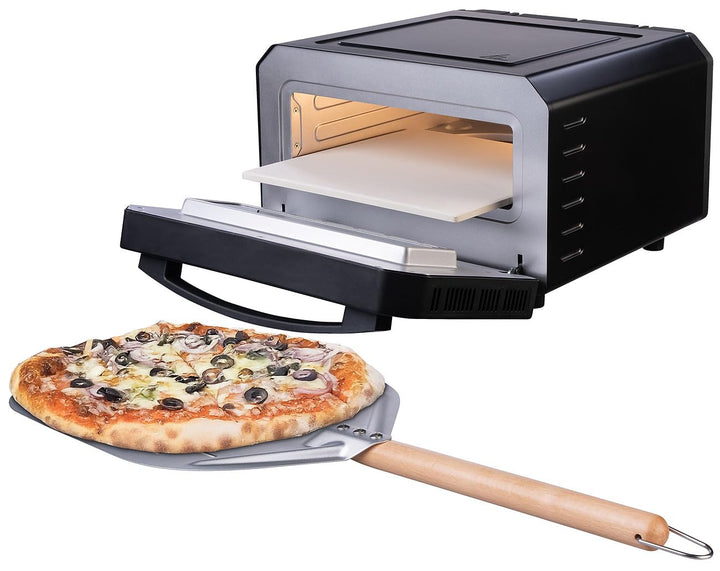 Backofen: Elektrischer Pizzaofen mit Pizzastein, 400 °C, 1.700 W, Pizzaschieber (Pizzaofen für Zuhau
