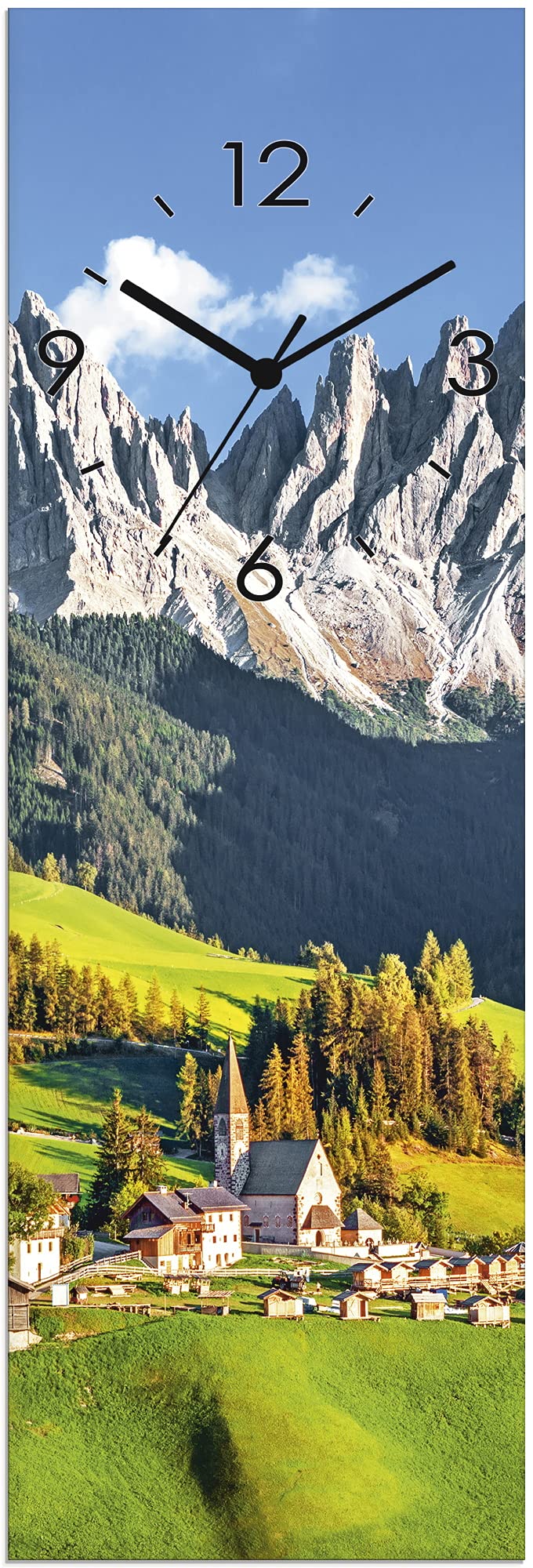 ARTLAND Wanduhr ohne Tickgeräusche Glas Funkuhr 20x60 cm Rechteckig Lautlos Landschaftsbilder Natur
