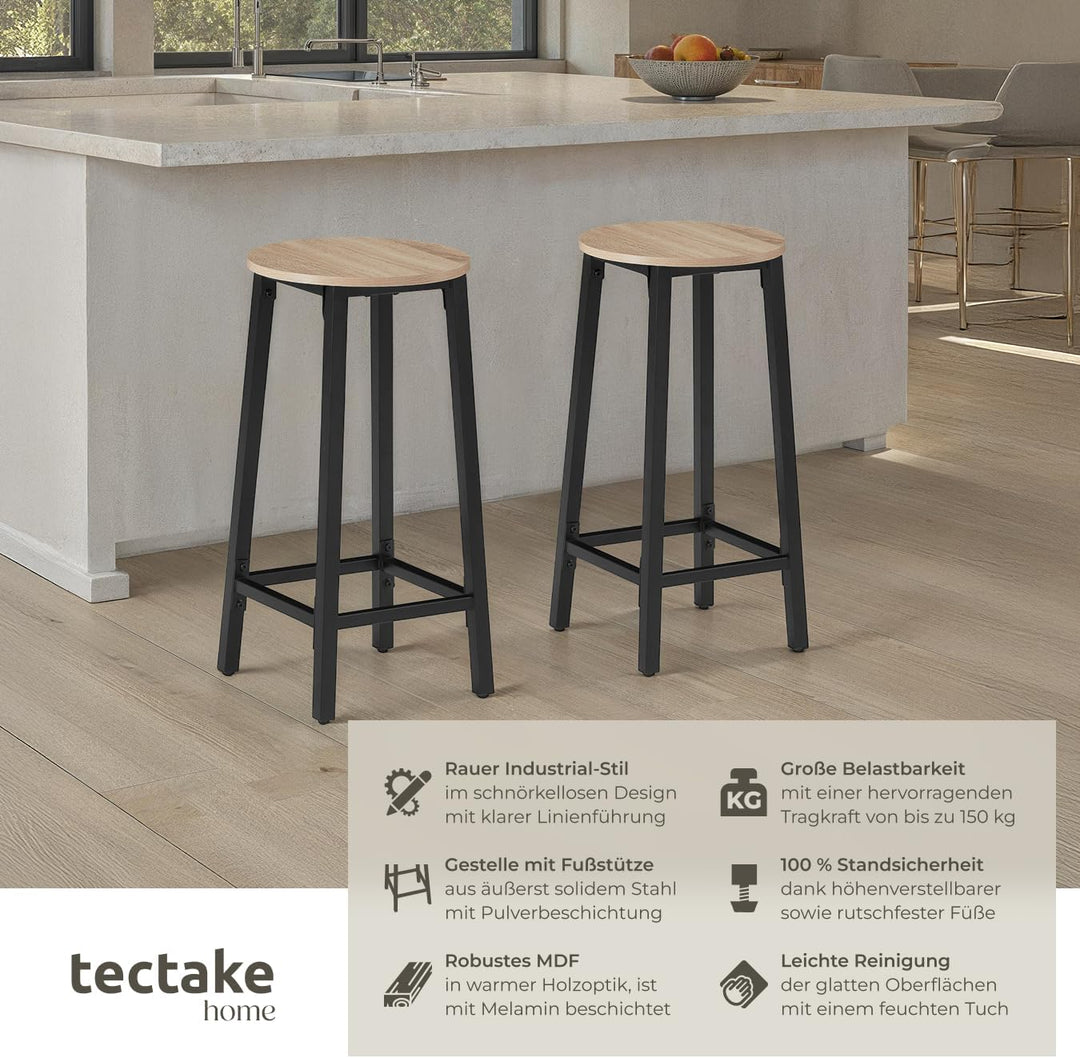 tectake® Barhocker 2er-Set, runder Bistrohocker im Industrie-Design, 66 cm hoch, Vintage Barstühle m