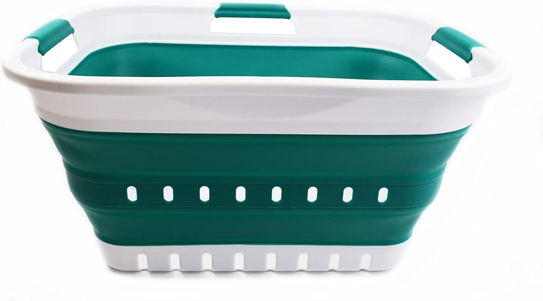 SAMMART 30L Collapsible 3 Handled Plastic Wäschekorb - Faltbarer Pop-Up-Vorratsbehälter/Organizer -