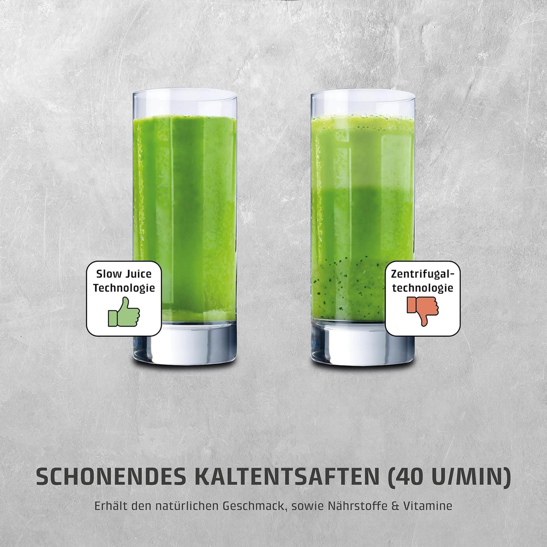 CASO Juice Fit - Slow Juicer, Sanftes und schonendes Entsaften dank niedriger Umdrehungszahl (40 U/m