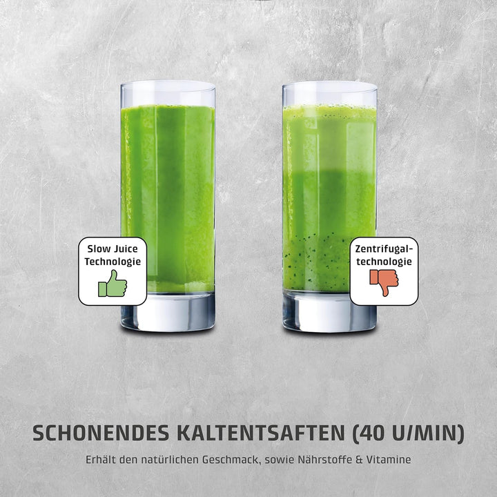 CASO Juice Fit - Slow Juicer, Sanftes und schonendes Entsaften dank niedriger Umdrehungszahl (40 U/m