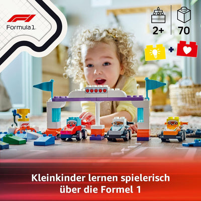 LEGO DUPLO Town F1 Team Rennautos mit Rennfahrern, Bauspielzeug für die ganze Familie, fantasievolle