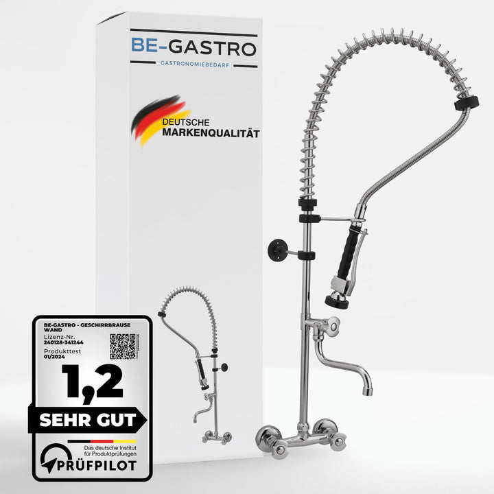 BE-GASTRO I Profi Gastro Geschirrbrause Zweiloch "Premium" Wandarmatur inkl. Wasserhahn, Mischbatter