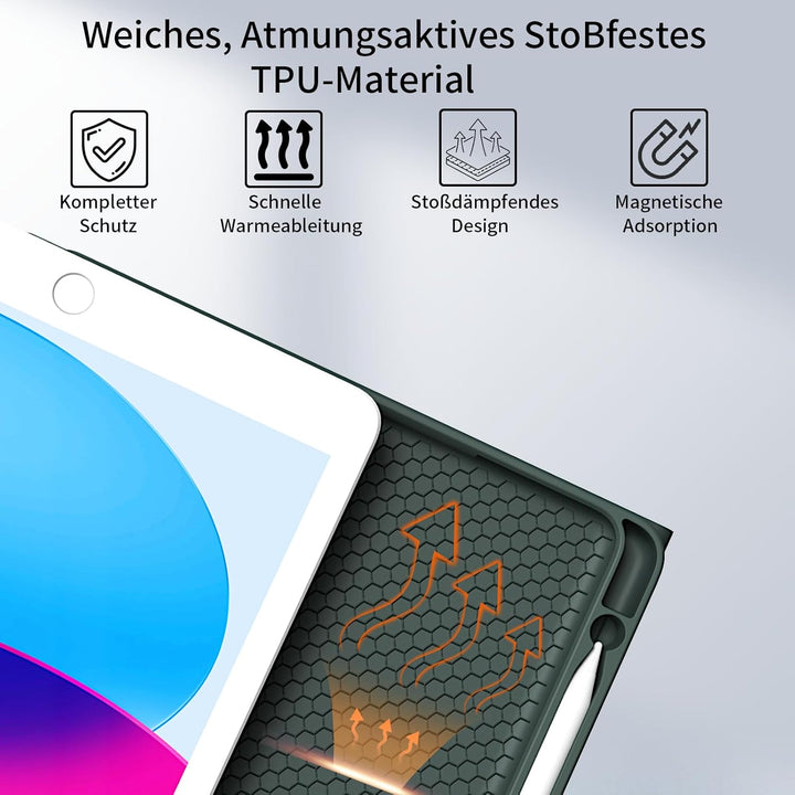 Hülle mit Tastatur für iPad 9./8./7. Generation 10,2 Zoll 2021/2020/2019, Abnehmbare kabellose Keybo