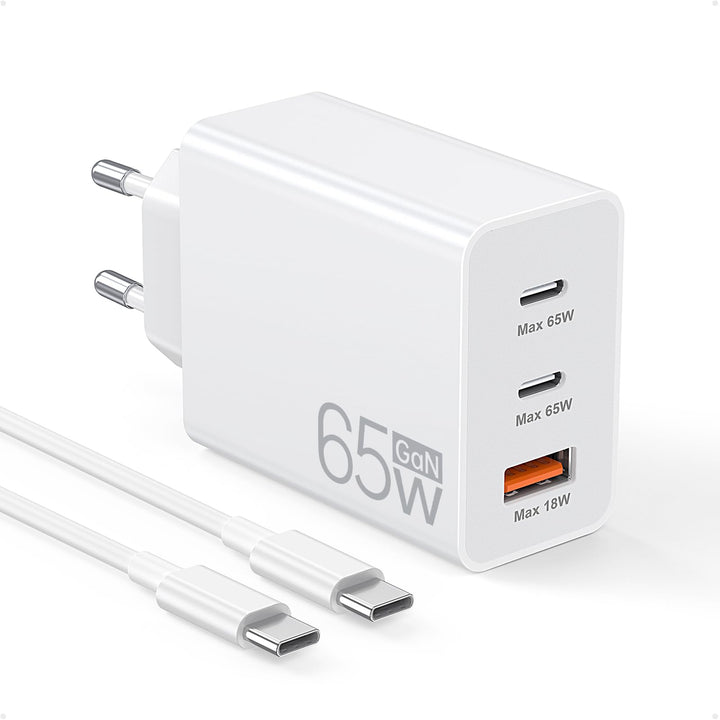 3 IN 1 USB C Ladegerät, 65W USB Schnellladegerät mit Ladekabel 2M, PD&QC USB C Netzteil für MacBook