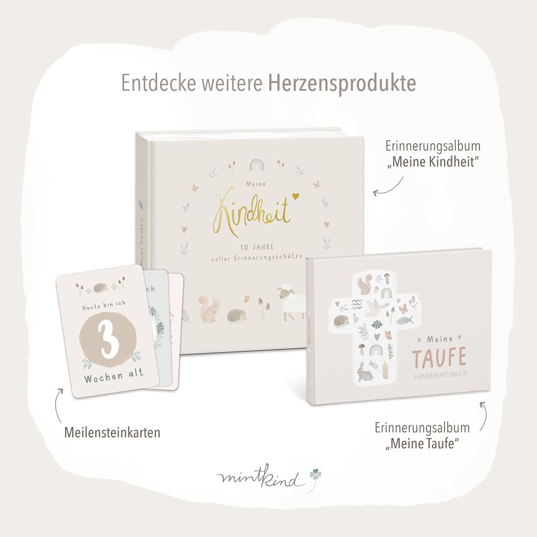 mintkind® Babyalbum "Mein erstes Lebensjahr" Wald + Sticker Set | Baby Fotoalbum zum Selbstgestalten