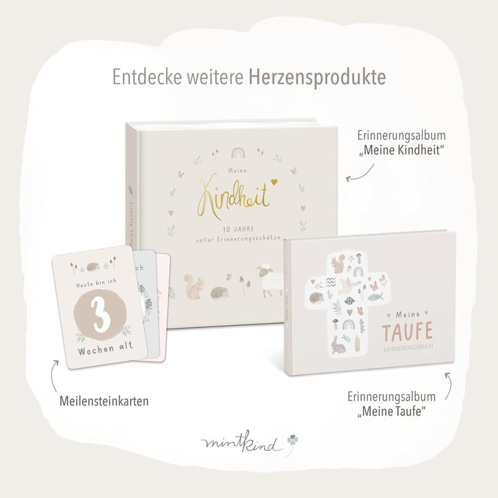 mintkind® Babyalbum "Mein erstes Lebensjahr" Wald + Sticker Set | Baby Fotoalbum zum Selbstgestalten