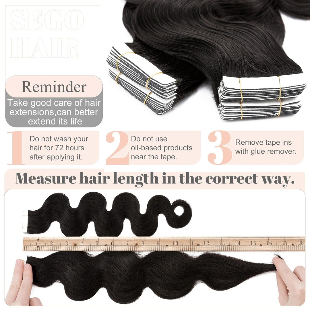 SEGO Tape Extensions Echthaar GEWELLT Klebeband Haarverlängerung 20 Stück 40G mit 10 PCS Doppelseiti