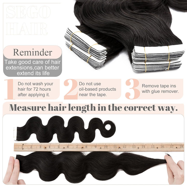 SEGO Tape Extensions Echthaar GEWELLT Klebeband Haarverlängerung 20 Stück 40G mit 10 PCS Doppelseiti