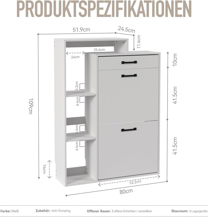 Schuhschrank schmal schwarz mit Schublade & Rattan-Dekor – eleganter Schuhkipper schwarz für Flur &