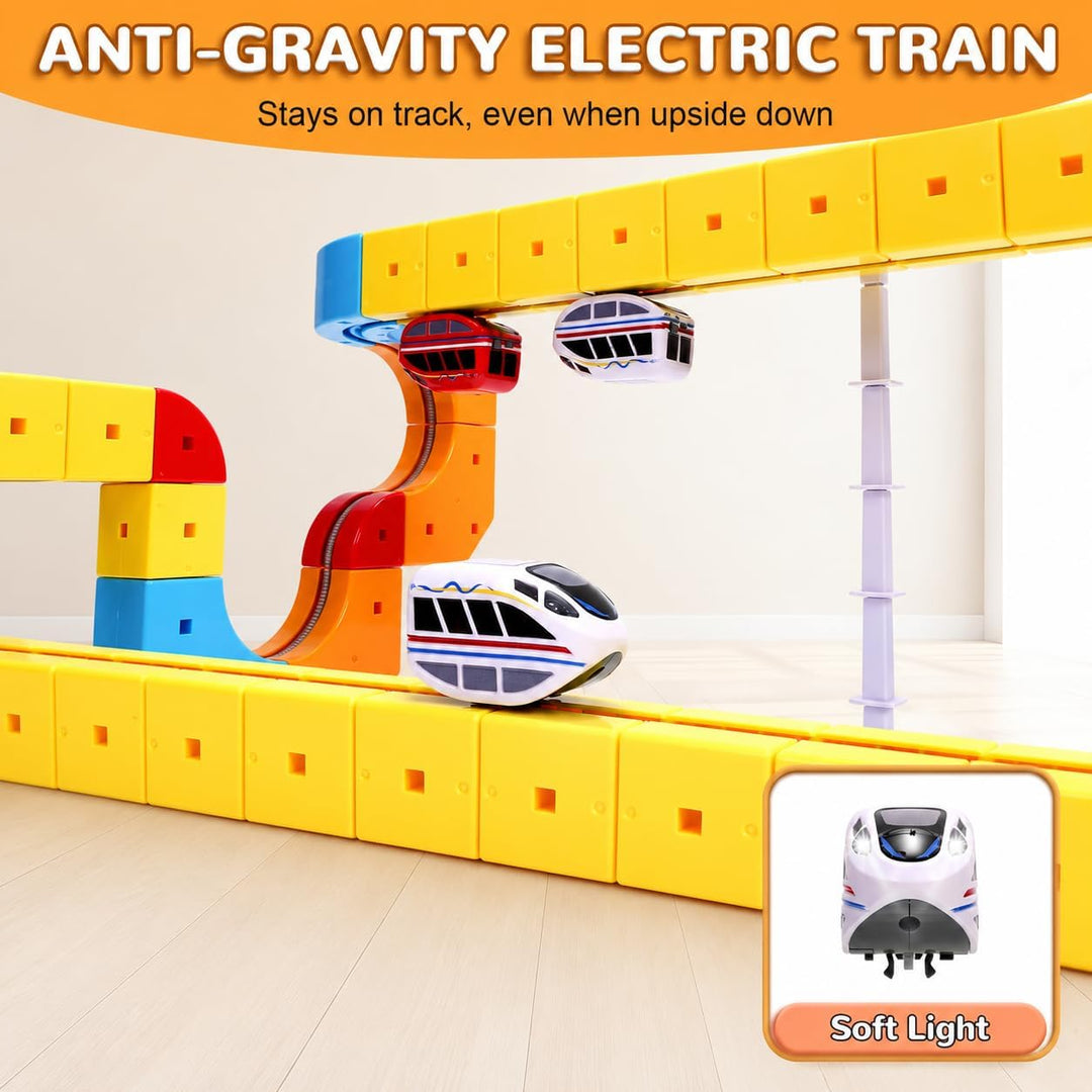 Skirfy Elektrische Eisenbahn Set 215 Teile, DIY Zugstrecken-Baukasten STEM Spielzeug