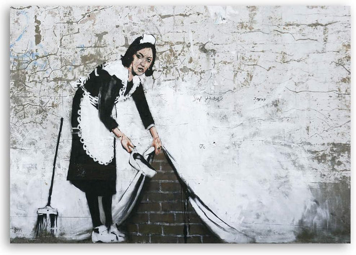 Feeby Leinwandbilder XXL Banksy - Sweep It Under The Carpet - 60x40 cm - Bild auf Leinwand - Kunstdr