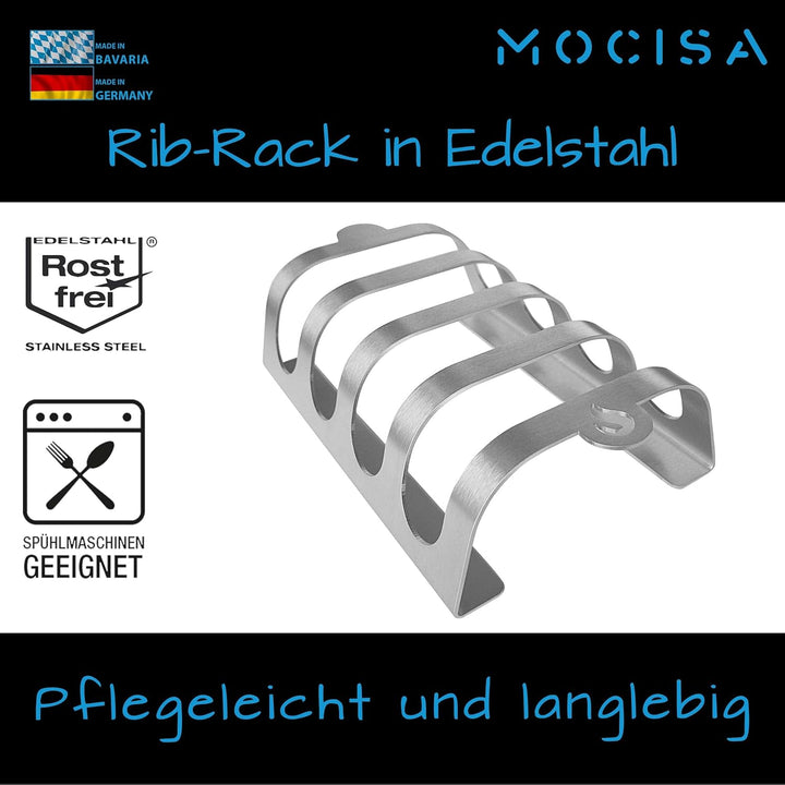 Rib-Rack Size S (4er)| Rippchenhalter mit Griffen |Das Profi-Tool zum Rippchen-Grillen |Edelstahl |