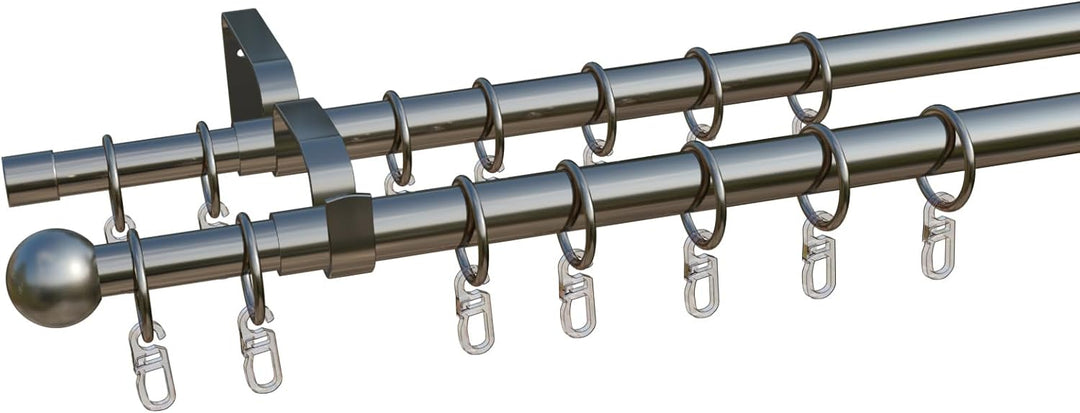 Tilldekor ausziehbare Gardinenstange FORMENTOR, 2-Lauf, edelstahl optik, Ø 16/19 mm, 120 - 230 cm, i