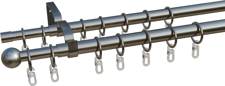 Tilldekor ausziehbare Gardinenstange FORMENTOR, 2-Lauf, edelstahl optik, Ø 16/19 mm, 120 - 230 cm, i