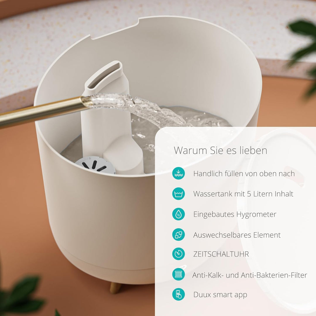 Duux Neo Ultrashall Luftbefeuchter Leise 5L - Smart Air Humidifier - Raumbefeuchter für Schlafzimmer