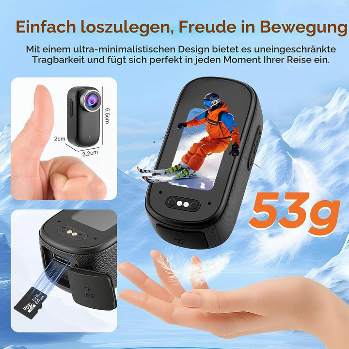 4K Action Kamera, Mini Bodycam mit 180° Drehbarem Bildschirm, Magnetische Freihändig POV Kamera mit