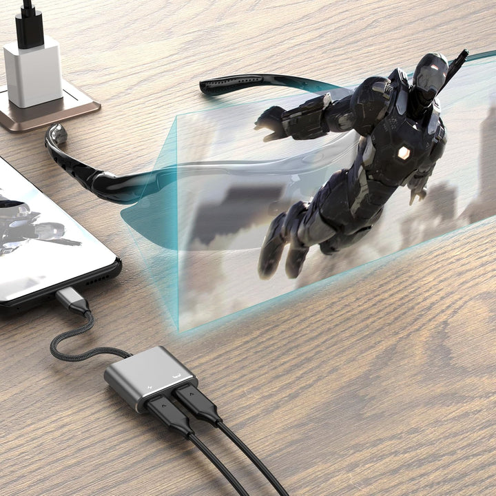 USB C auf AR Brille und Ladeadapter, Laden und Spielen, kompatibel 100W PD Schnellladung für DJI RC