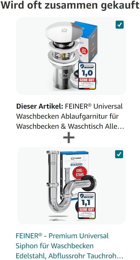 FEINER® Universal Waschbecken Ablaufgarnitur für Waschbecken & Waschtisch Aller Art MIT Überlauf, St