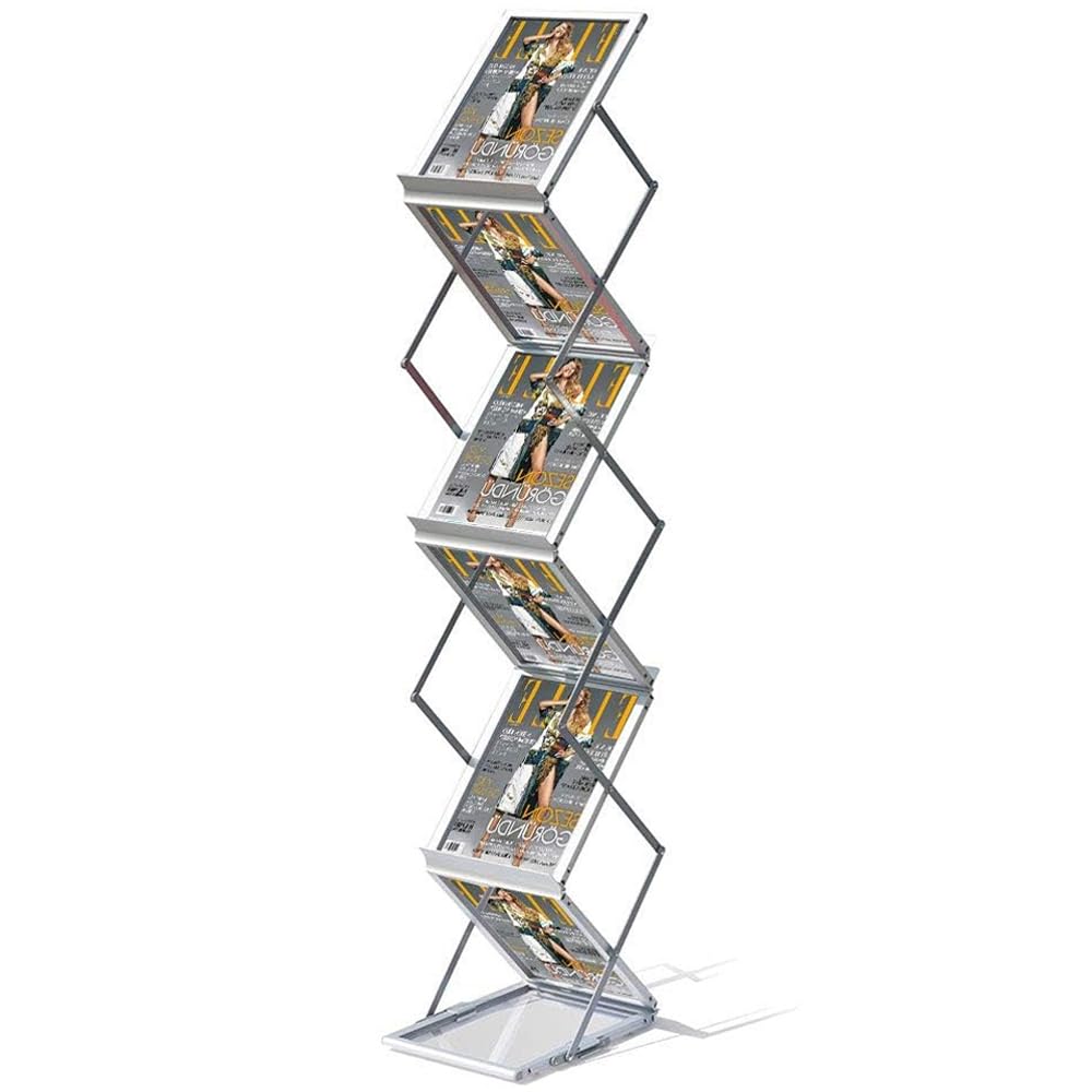 Faltbarer Prospektständer A4 Aluminium - Zeitschriftenständer, Literatur- &amp; Kataloghalter mit 6 Tasc