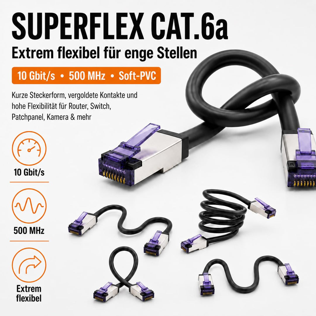 1aTTack.de - 10m - 5 Stück CAT6a Netzwerkkabel RJ45 LAN Kabel Ethernet Patchkabel S/FTP PiMF 10 Gbit