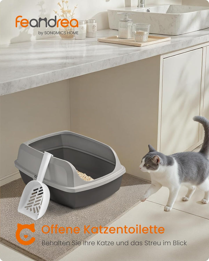 Feandrea Katzenklo mit hohen Seitenwänden, XL, offene Katzentoilette, mit Schaufel, für Kätzchen und