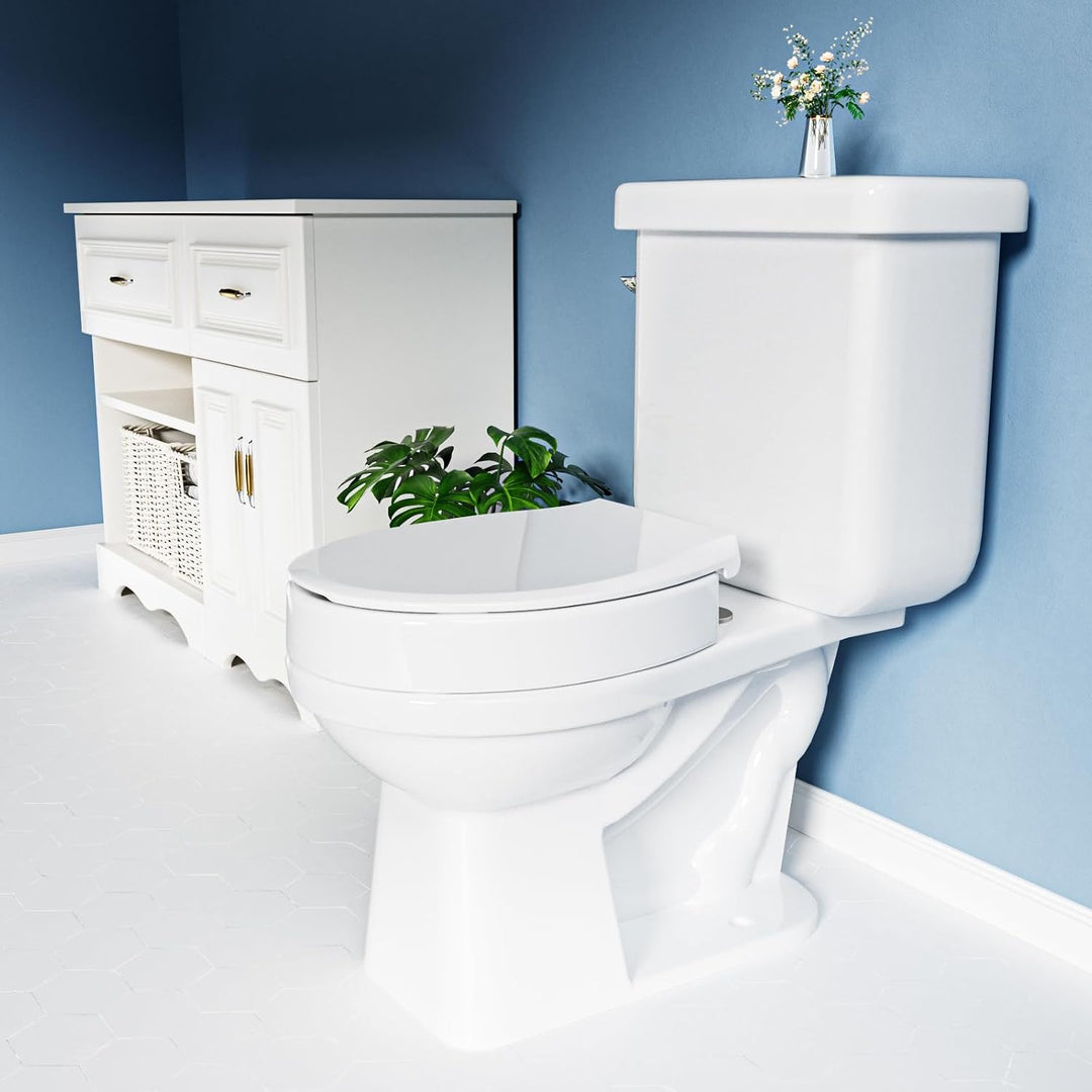 SAMODRA Toilettensitzerhöhung mit Absenkautomatik, oval, Schnellverschluss für einfaches Anbringen u