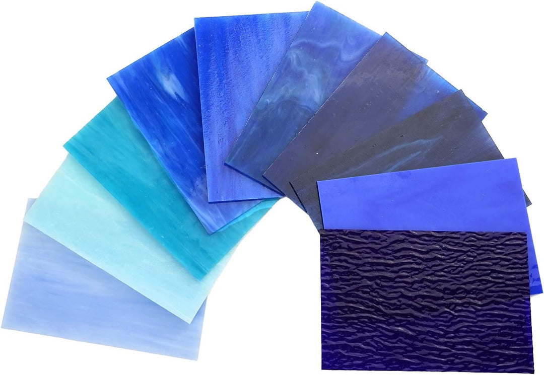 Lanyani, 10 Bögen aus Buntglas, 10 x 15 cm, Opal, Tiffany-Glas, verschiedene Texturen Blau Mix - 10