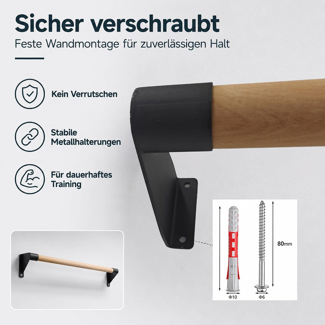 Klimmzugstange Wand Holz, bis 130kg, extra breite Pull Up Bar