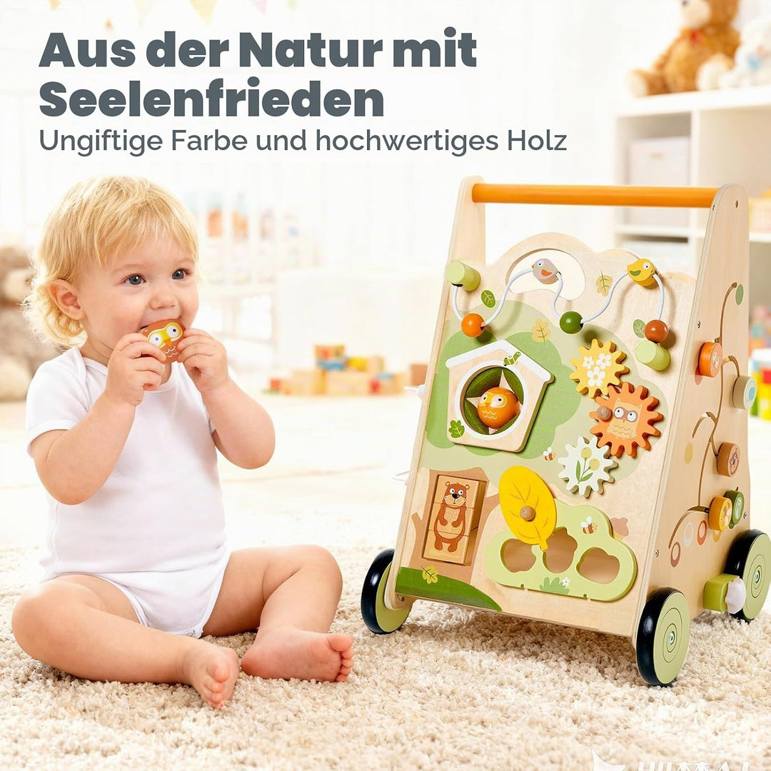Baby Lauflernwagen aus Holz, Mehrfarbig – Spiel- &amp; Lauflernhilfe mit 8-in-1 Aktivitätszentrum, Verst