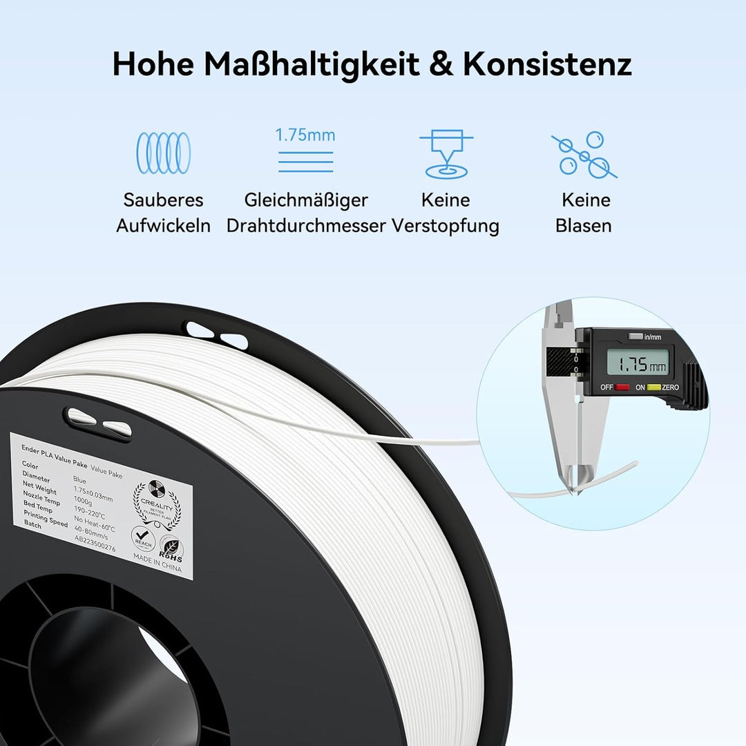 Creality Ender PLA Filament 1,75mm, 2 Weiss-Schwarz-Grau, 4er-Pack 1kg Spulen, Massgenauigkeit ±0,03
