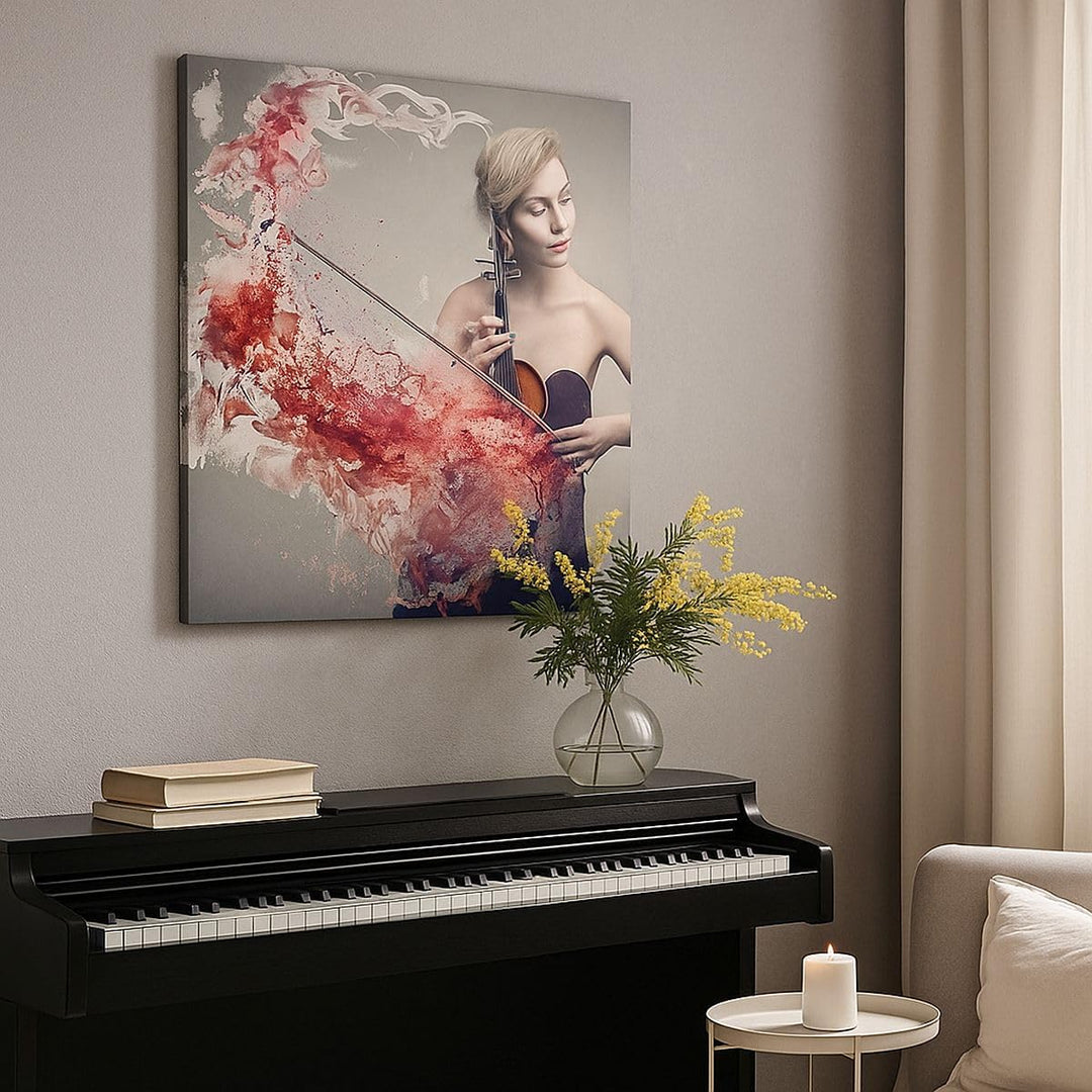 Bilder auf Leinwand 70x70cm Leinwandbild Frau Violine Musik Instrument Gross Wanddeko Bild Schlafzim
