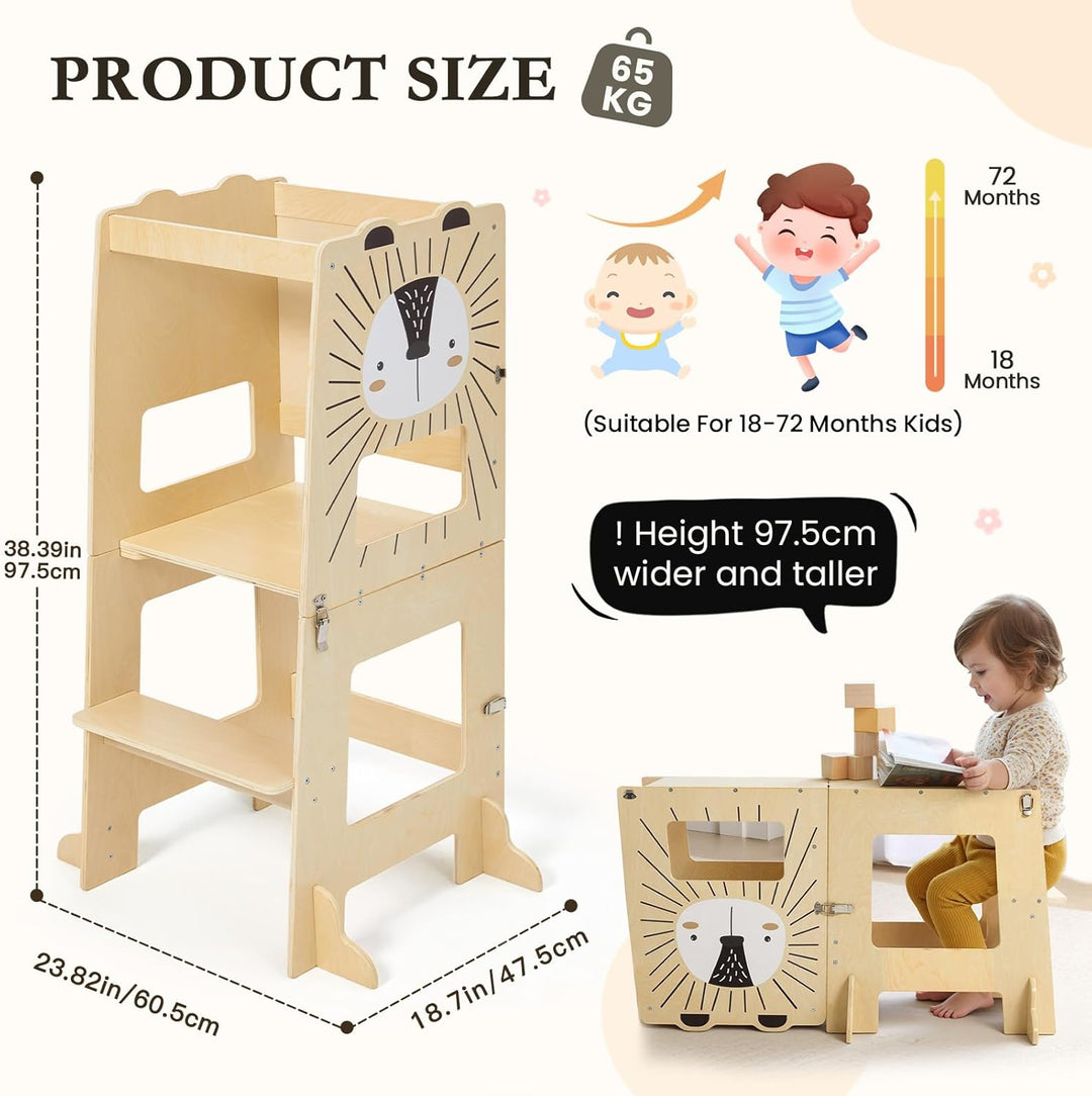 labebe lernturm für Kinder, Grossformat klappbar Montessori Learning Tower, 2 in 1 lernstuhl Kinder