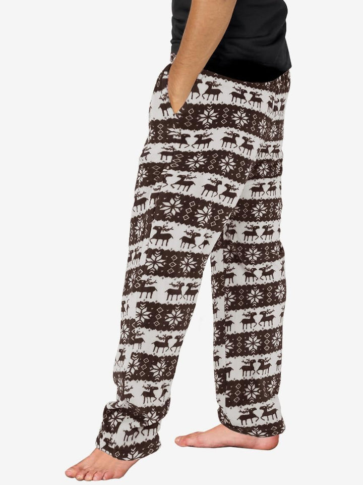 Runcati Schlafanzughose Herren Lang Fleece Warm Weihnachts Rentier Hose Freizeithose mit Taschen und